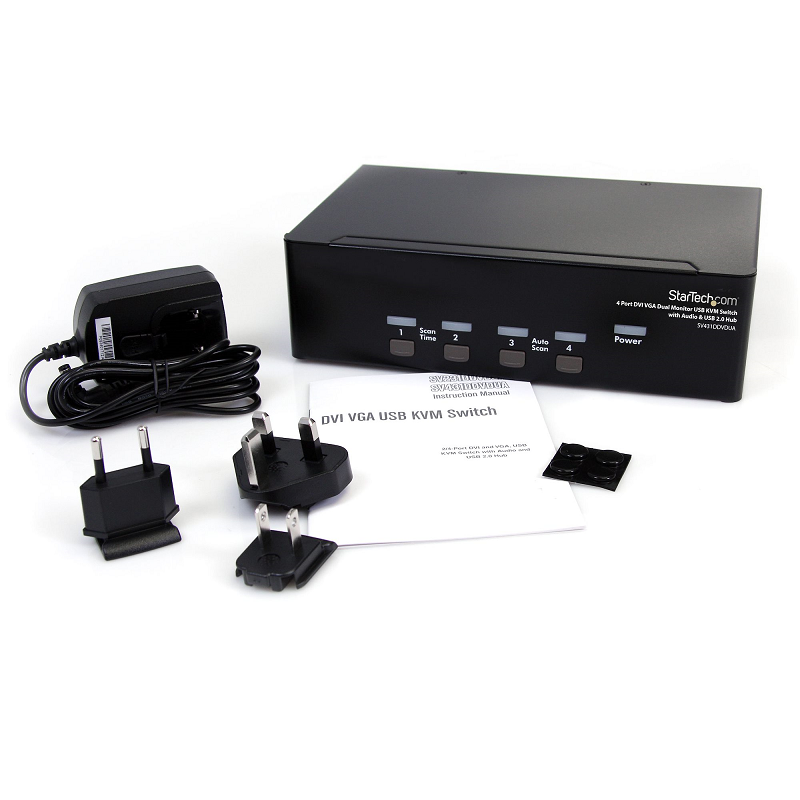 StarTech SV431DDVDUA 4 Port DVI VGA Dual Monitor KVM Switch USB with Audio & USB 2.0 Hub